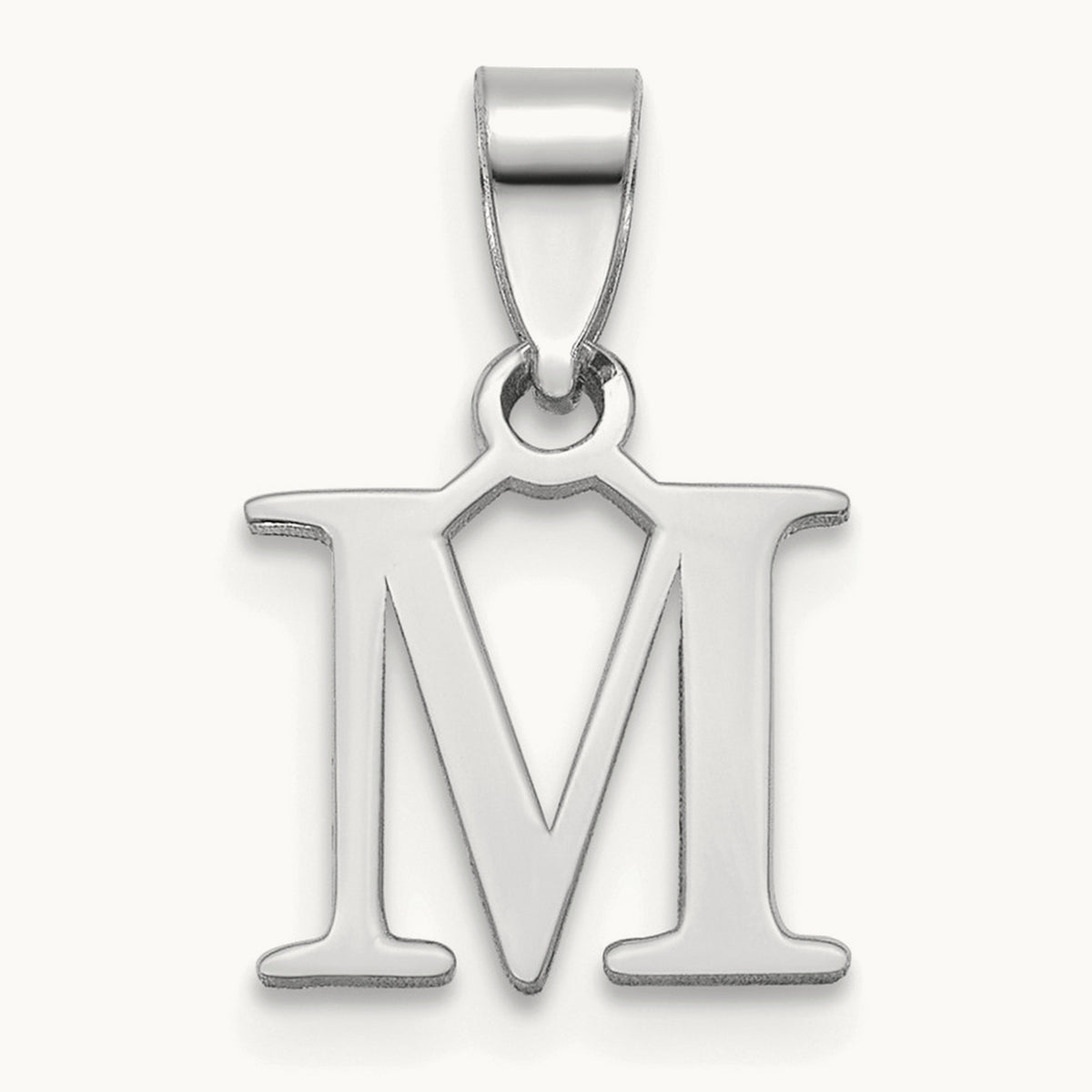 Polished Block Initial Pendant — 14K White Gold, M