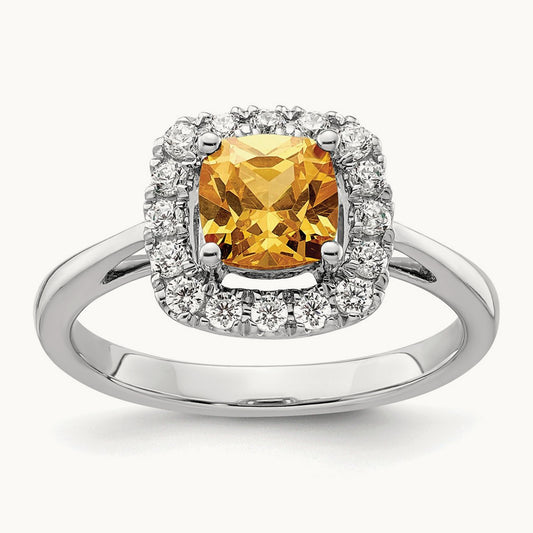 Nov Birthstone Citrine Halo Ring, 0.25 ct tw Lab-Grown Diamond
