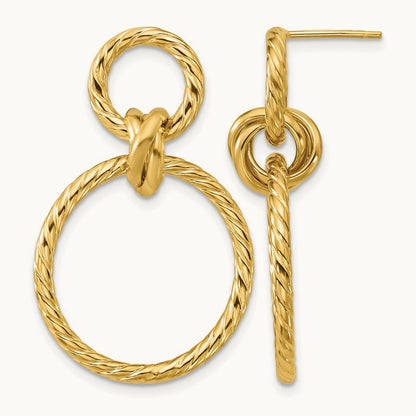 Polished and Twisted Circles Dangle Post Earrings, 14K — Leslie's