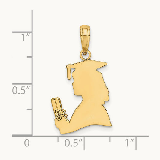 Polished Female Graduation Profile w/ Diploma Charm, 14K