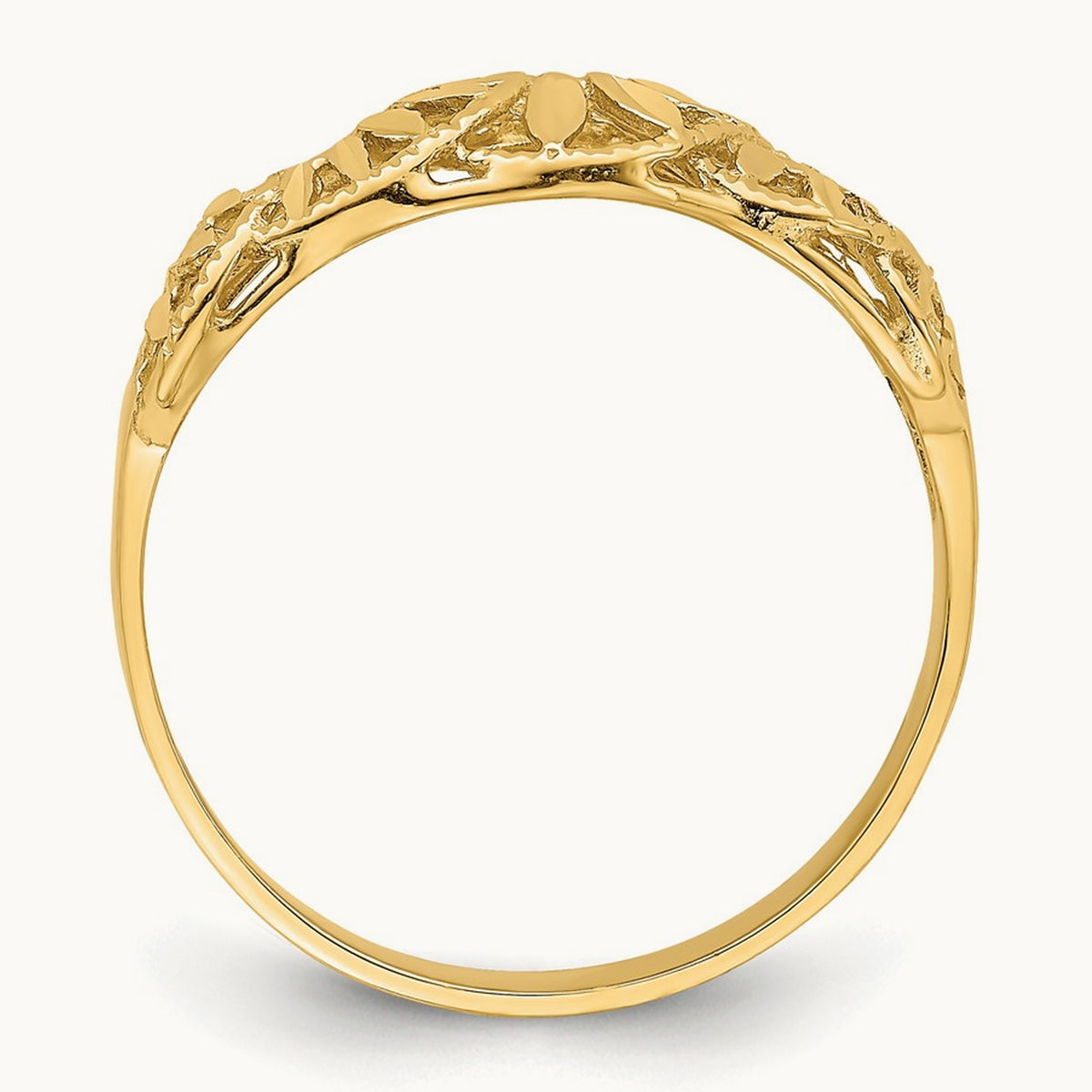 Diamond-cut Cut-Out Vine and Leaf Design Dome Ring, 14K