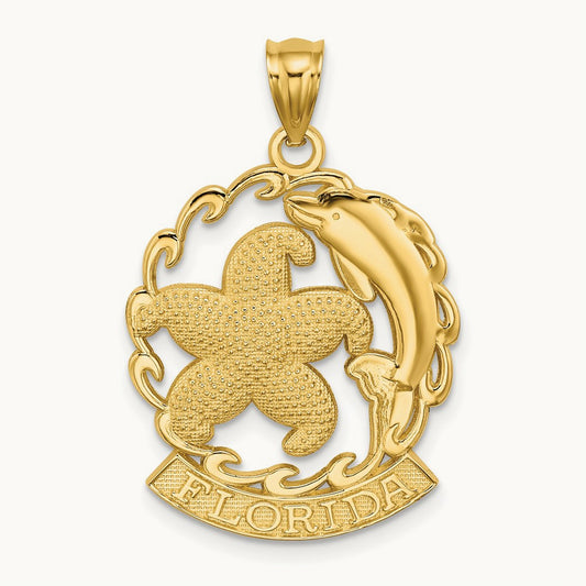 FLORIDA Starfish and Dolphin Wave Charm, 14K