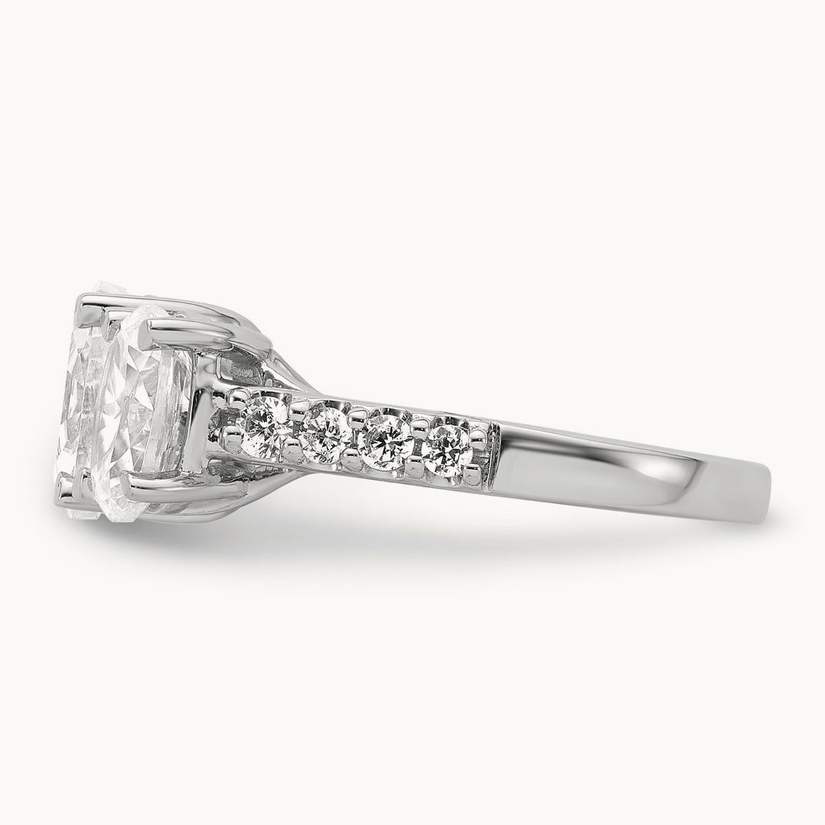 Oval Center Semi-Mount 3 Stone Engagement Ring, 0.10-0.25 ct tw Lab-Grown Diamond — 1/4 ct, VS/SI (Great), 14K White Gold