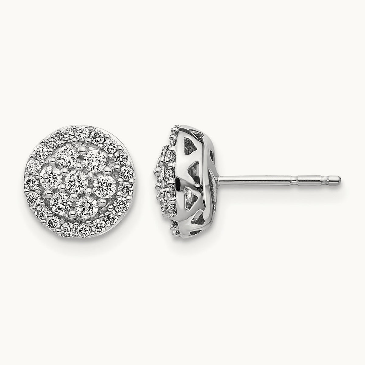 Diamond Cluster Post Earrings, 14K White Gold