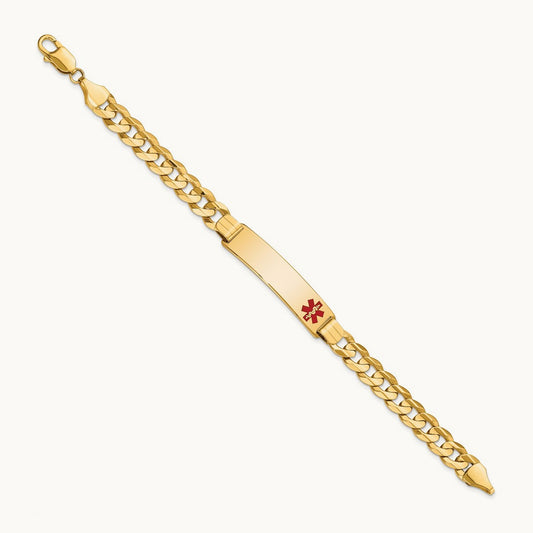 Medical Red Enamel Curb ID Bracelet, 14K