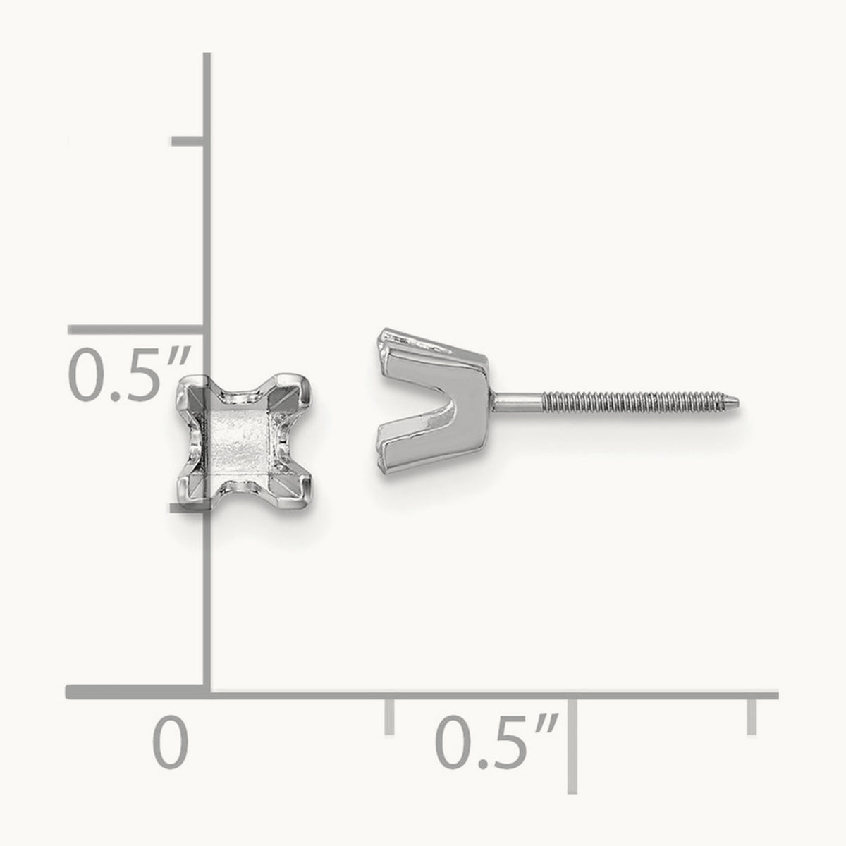 Princess Cut Stud Earring Mountings, 3.75mm, 14K White Gold