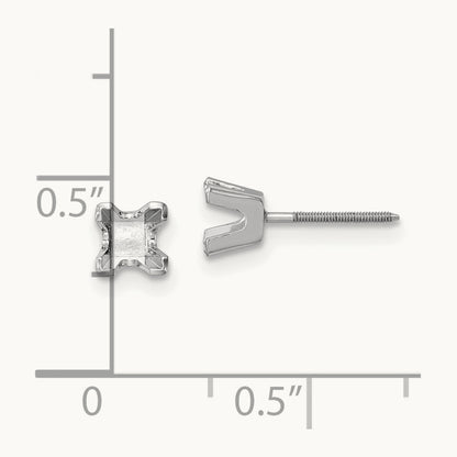 Princess Cut Stud Earring Mountings, 3.75mm, 14K White Gold