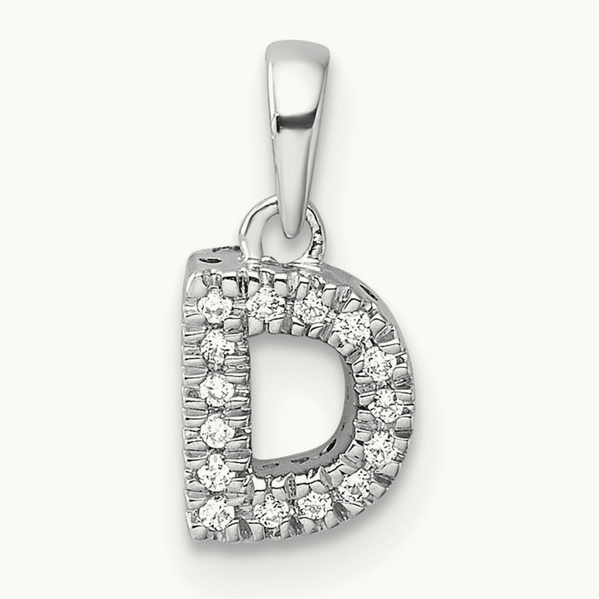 Diamond Initial with Bail Pendant — 14K White Gold, D