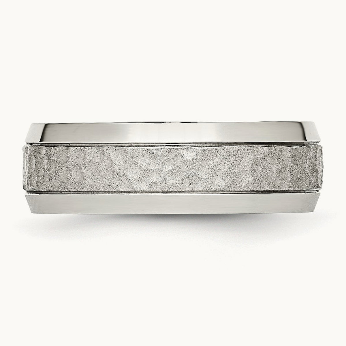 Brushed Polished and Hammered Band, 7.5mm, Stainless Steel