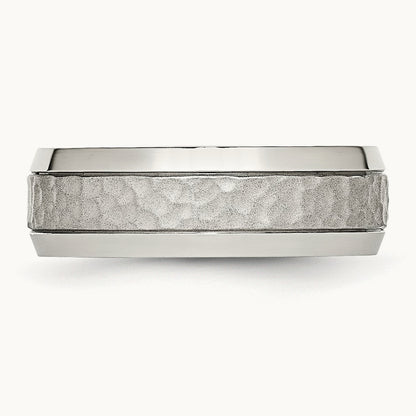Brushed Polished and Hammered Band, 7.5mm, Stainless Steel