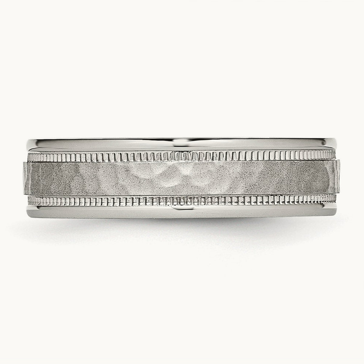 Polished and Hammered Grooved Band, 6mm, Stainless Steel