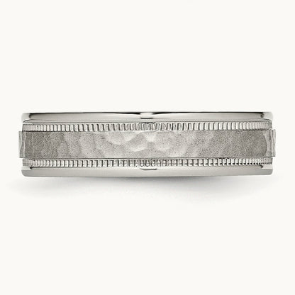 Polished and Hammered Grooved Band, 6mm, Stainless Steel