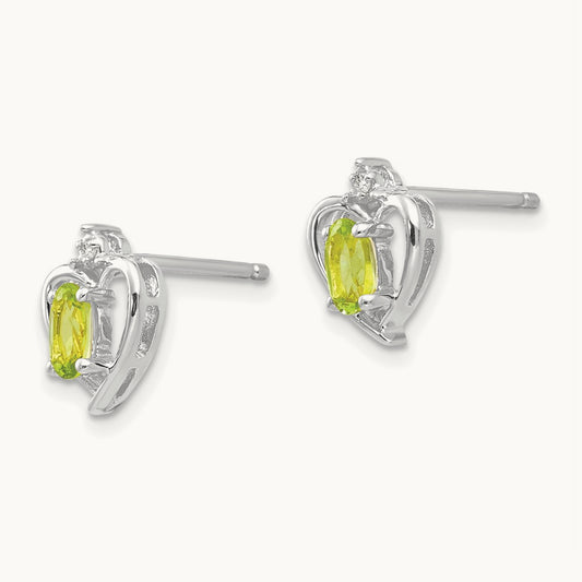 Peridot and Diamond Heart Post Earrings, 14K White Gold