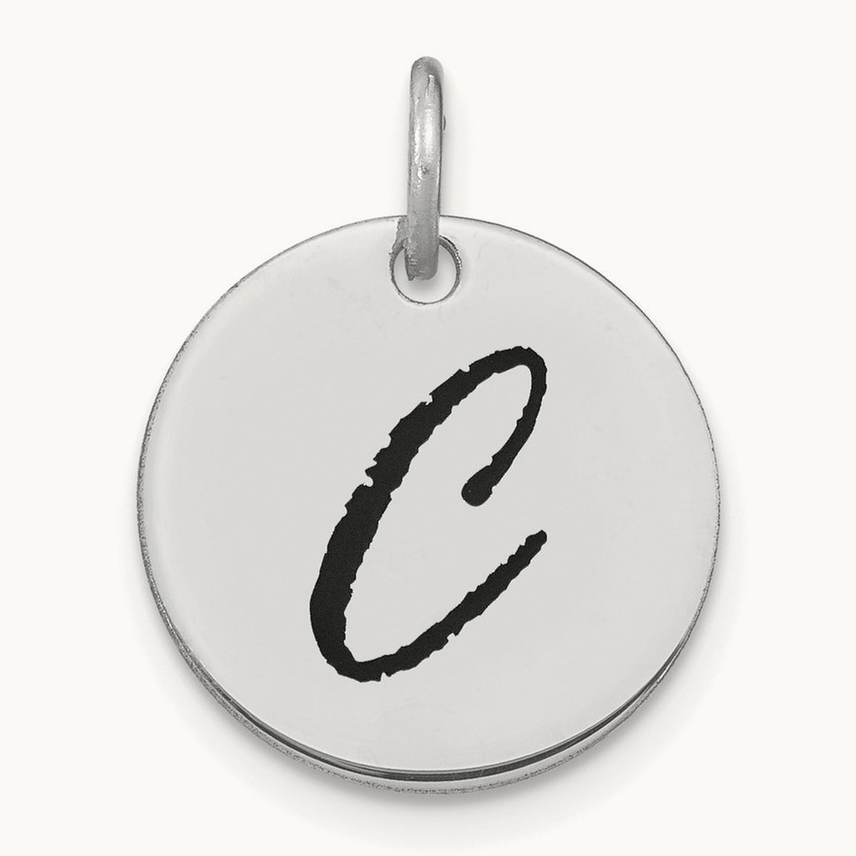 Polished Black Enamel Initial Disk Charm — 14K White Gold, C