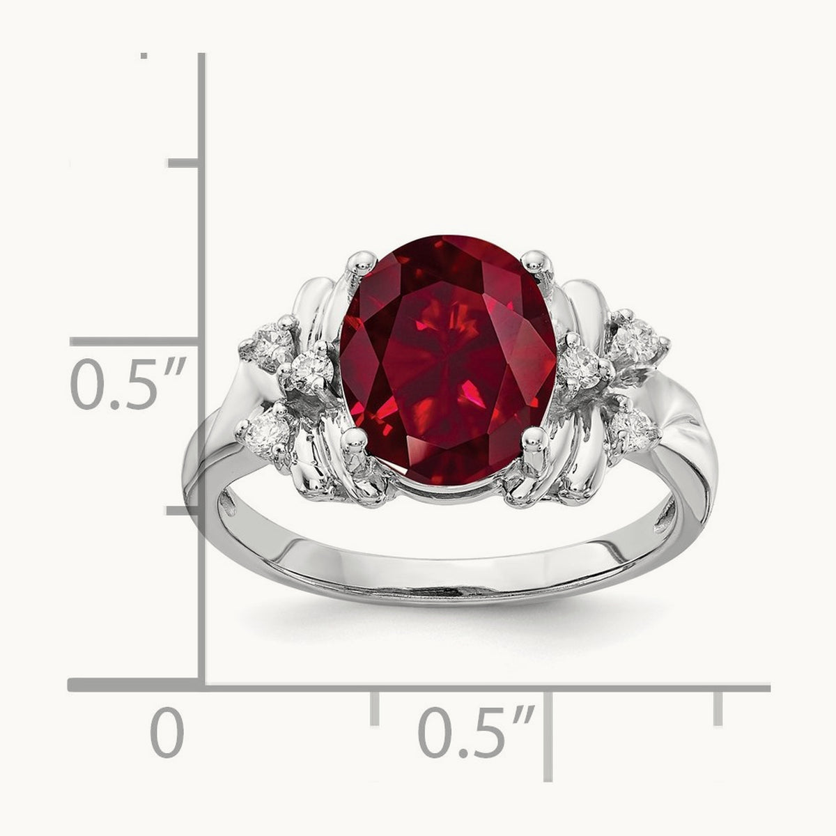 10x8mm Oval Created Ruby AA Diamond ring, 14K White Gold