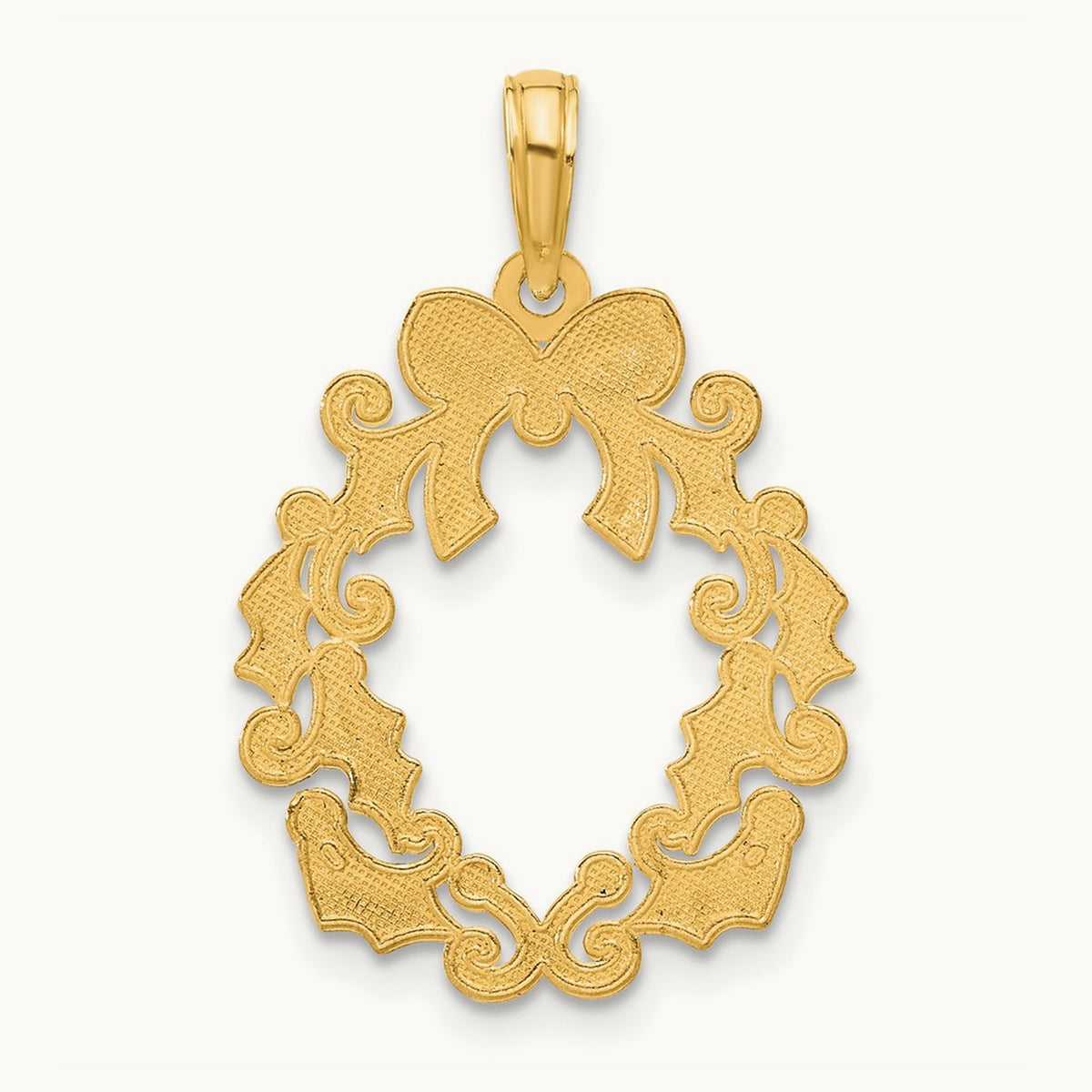 Polished Christmas Wreath Pendant, 14K