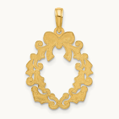 Polished Christmas Wreath Pendant, 14K