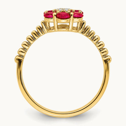 Ruby and Diamond Floral Ring, 14K