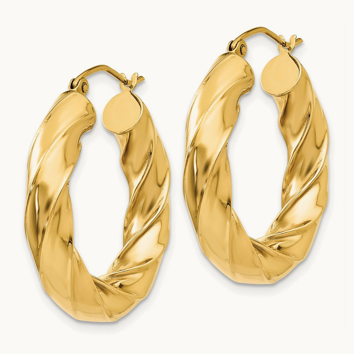 Square Tube Twisted Hoop Earrings — 14K Yellow Gold, 17mm, 5.0mm