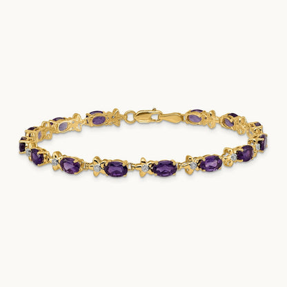 Floral Diamond and Amethyst Bracelet, 14K