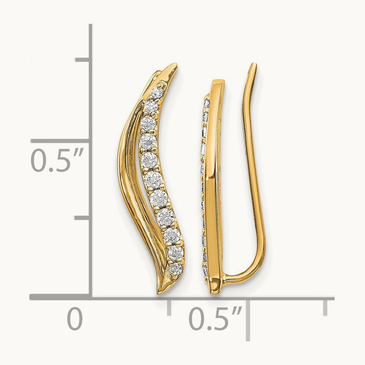 Diamond Wave Ear Climber Earrings, 14K Yellow Gold