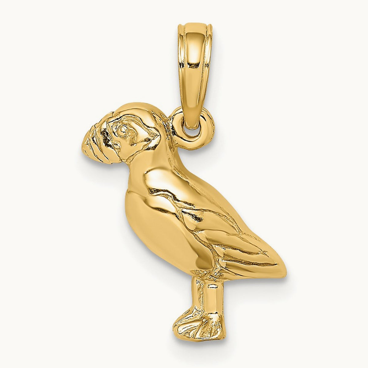 2-D Polished and Textured Puffin Bird Charm, 14K