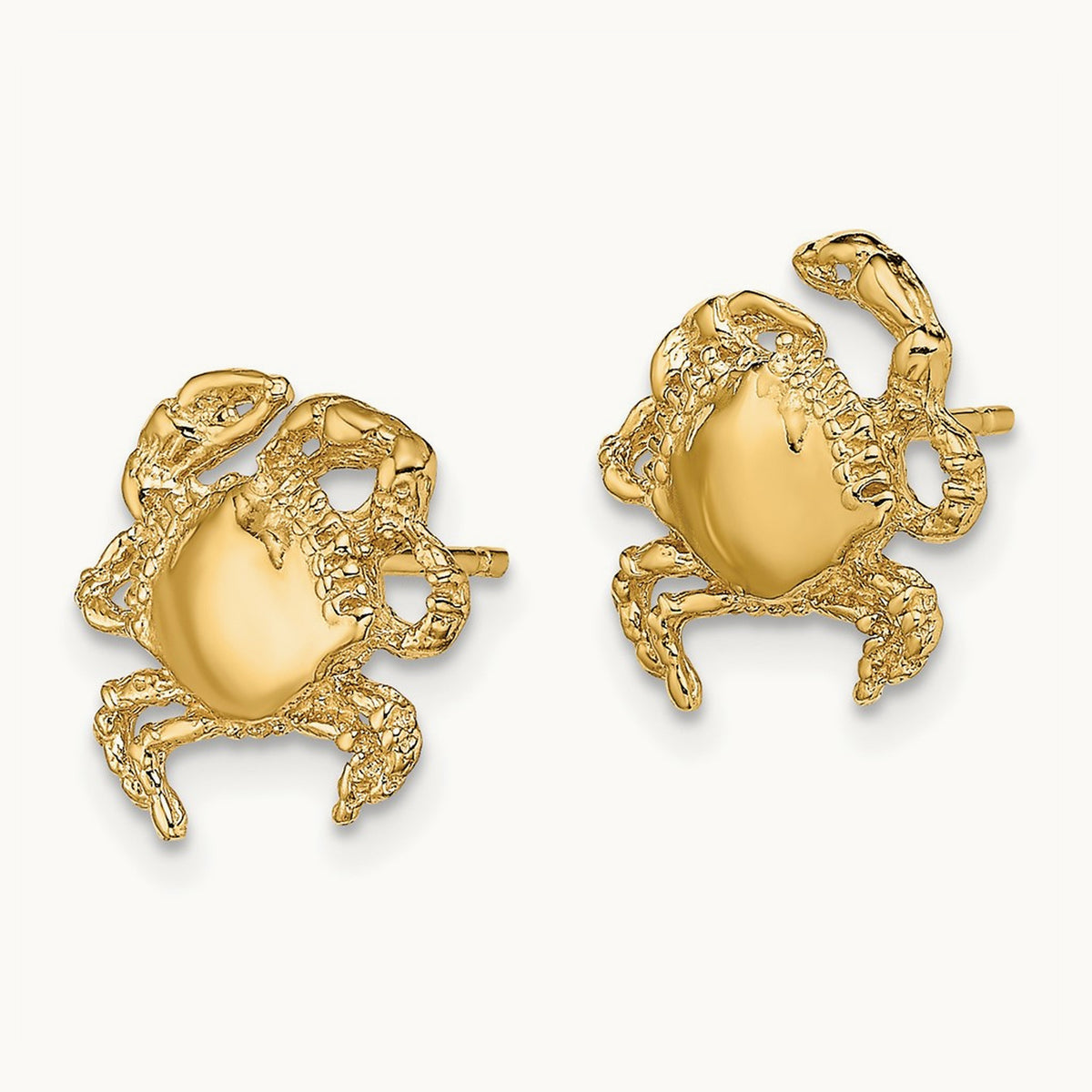 2-D / Polished Crab Post Earrings, 14K