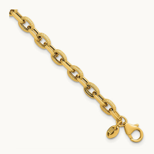 Polished and Textured 7.5in Bracelet, 14K