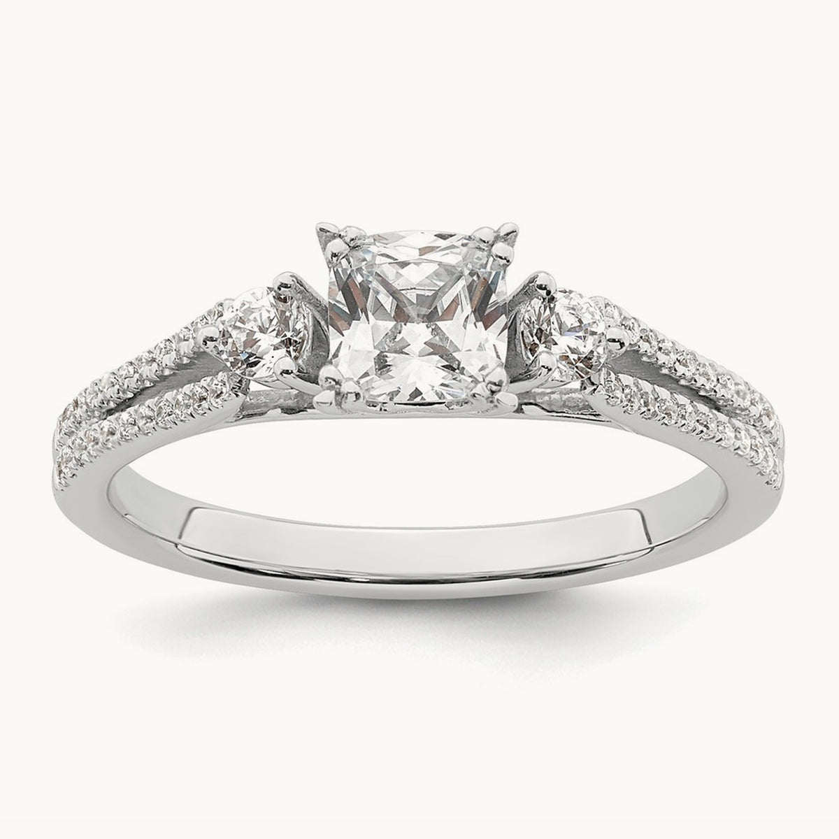 3 Stone Cushion Semi-Mount Engagement Ring — 1/2 ct, 7