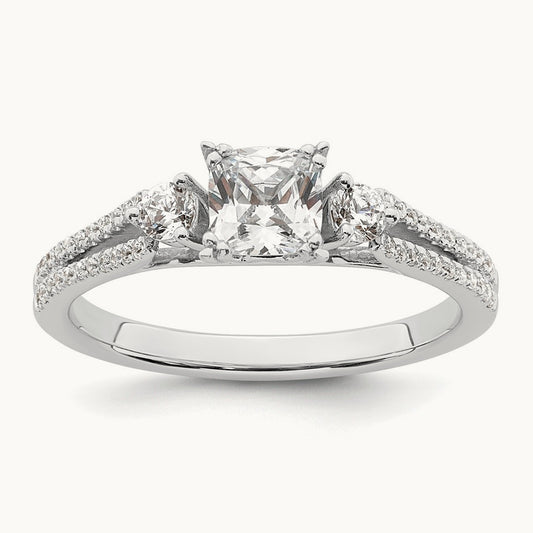 3 Stone Cushion Semi-Mount Engagement Ring — 1/2 ct, 7