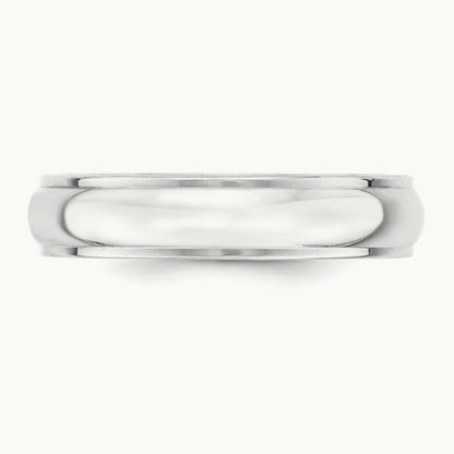 Half Round with Edge Band, 5mm, 10K White Gold