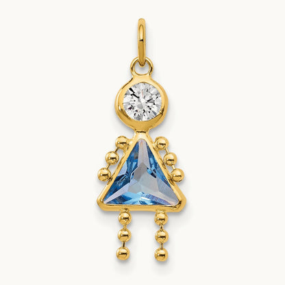 March Girl Birthstone Charm, 14K