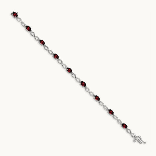Garnet and Diamond Infinity Bracelet — 14K White Gold