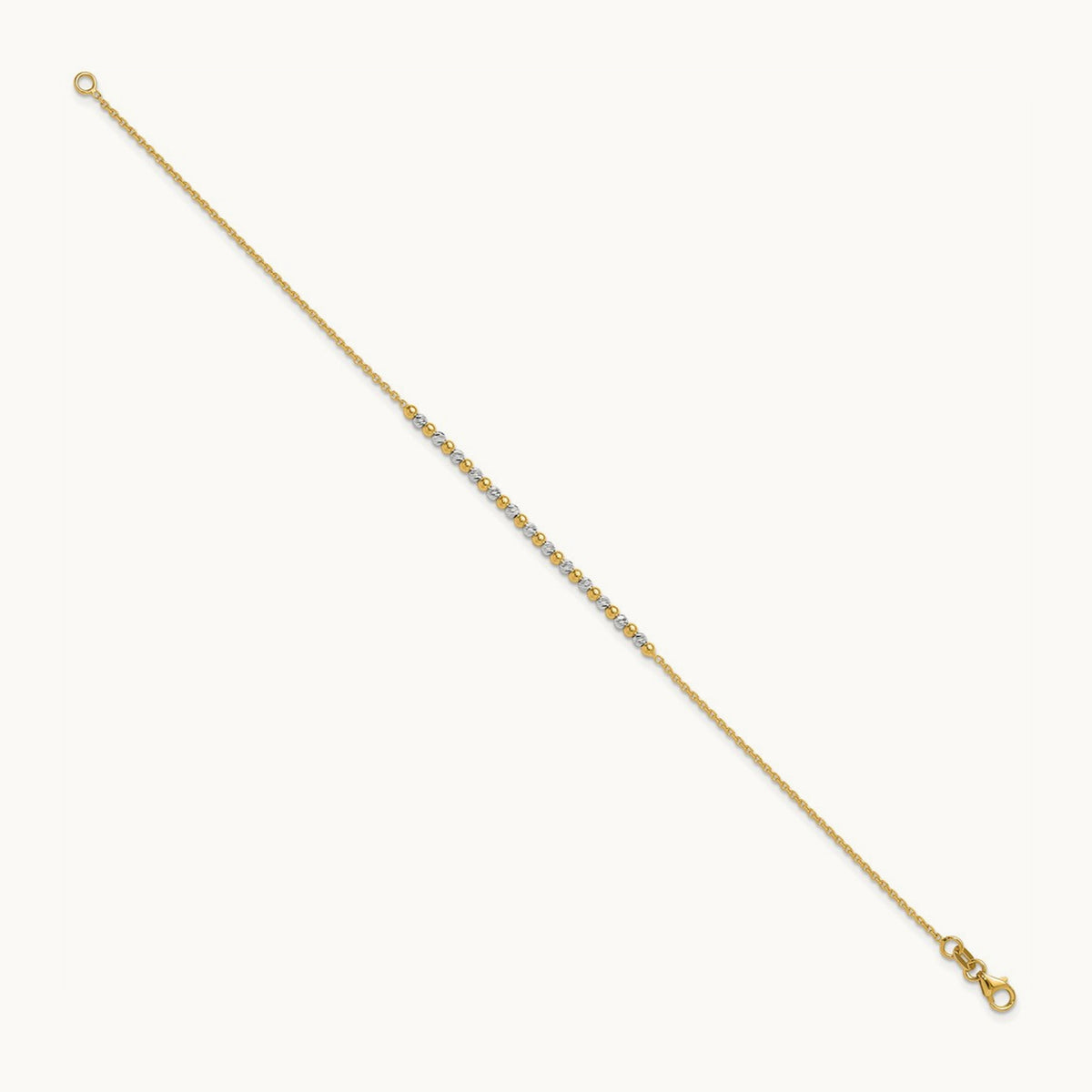 Diamond-cut Beaded 7.5in Bracelet, 14K Two-tone