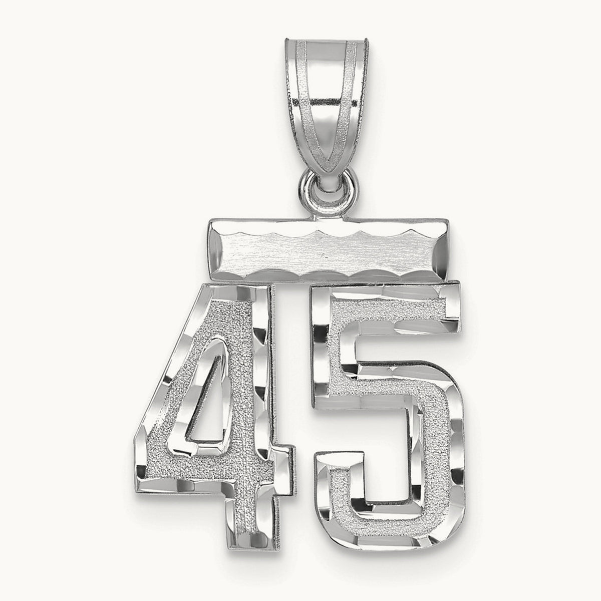 Small Brushed Diamond-cut Number 45 Charm, 14K White Gold