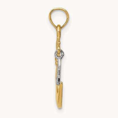 Polished Half Moon and Star Pendant, 14K Two-tone