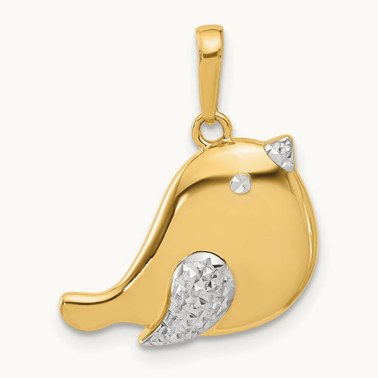 D/C Bird Pendant, 14K with White Rhodium