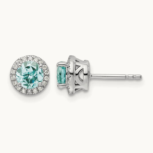 Created Paraiba Post Earrings, 0.15 ct tw Lab-Grown Diamond
