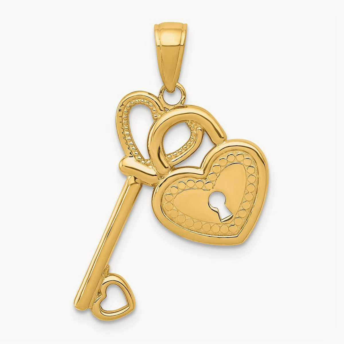 Polished Heart Key and Lock Charm, 14K