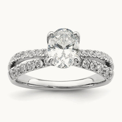 1 5/8ct Lab Grown Diamond VS+ F+ Oval Complete Eng Ring, 14K White Gold