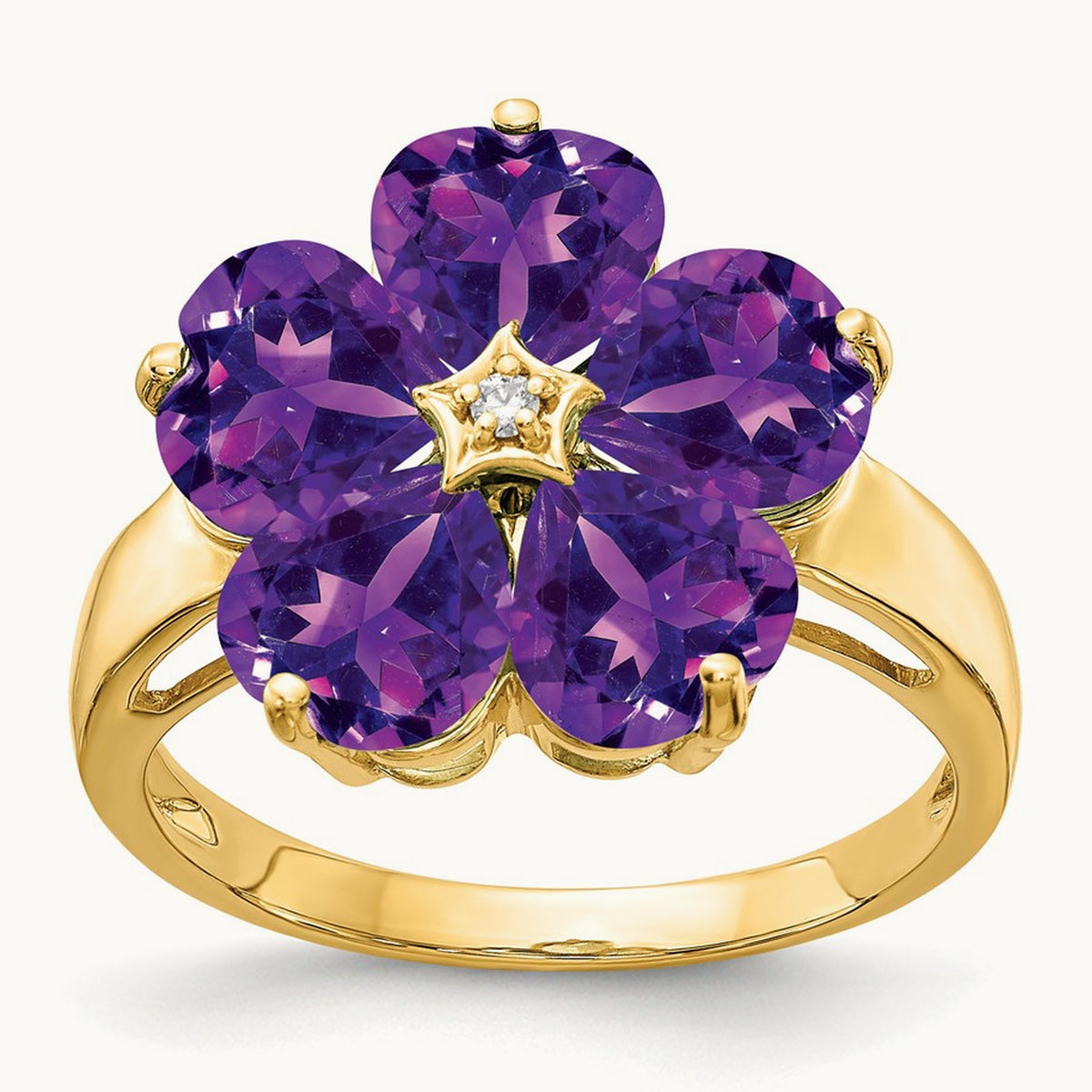 Heart Amethyst AA Diamond ring, 6mm, 14K