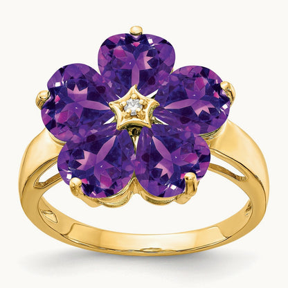 Heart Amethyst AA Diamond ring, 6mm, 14K