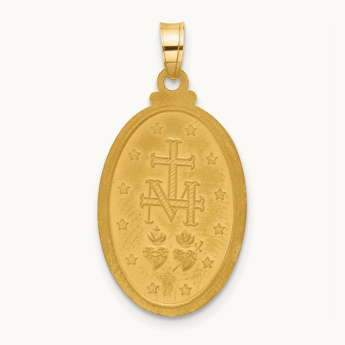 Satin and Polished Miraculous Medal Oval Solid Pendant, 14K