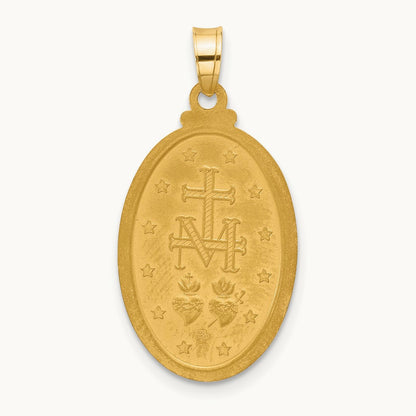 Satin and Polished Miraculous Medal Oval Solid Pendant, 14K