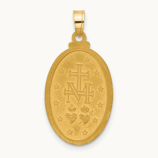 Satin and Polished Miraculous Medal Oval Solid Pendant, 14K
