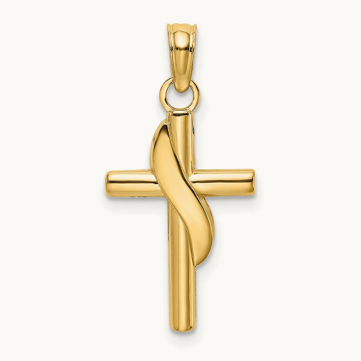 Polished W/ Banner Cross Charm, 14K