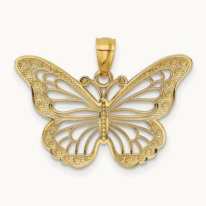 w/ Rhodium Diamond-cut Polished Open Butterfly Pendant, 14K