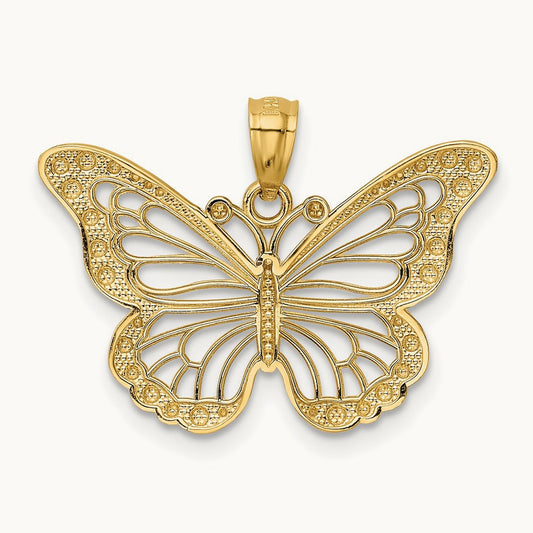 w/ Rhodium Diamond-cut Polished Open Butterfly Pendant, 14K