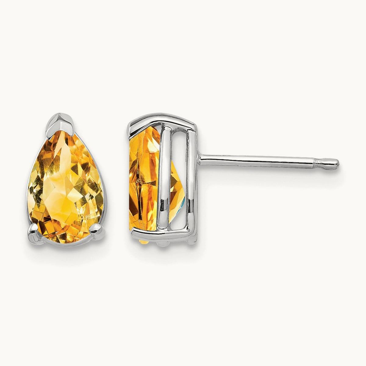 8x5mm Pear Citrine Earrings, 14K White Gold