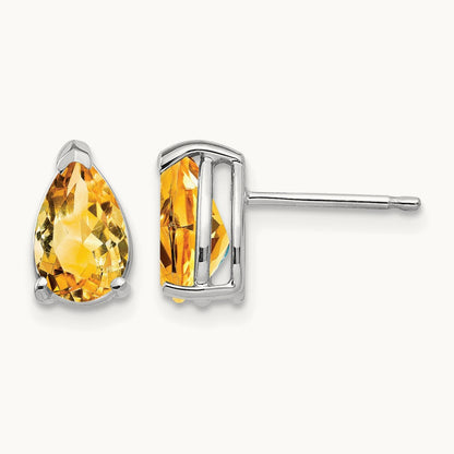 8x5mm Pear Citrine Earrings, 14K White Gold